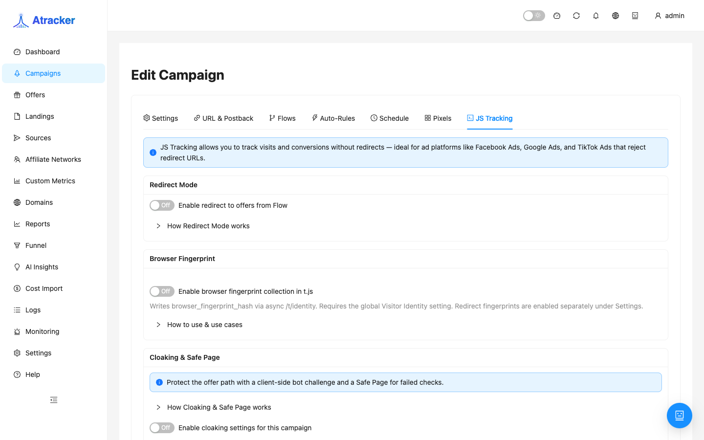 Настройки JS Bot и Safe Page